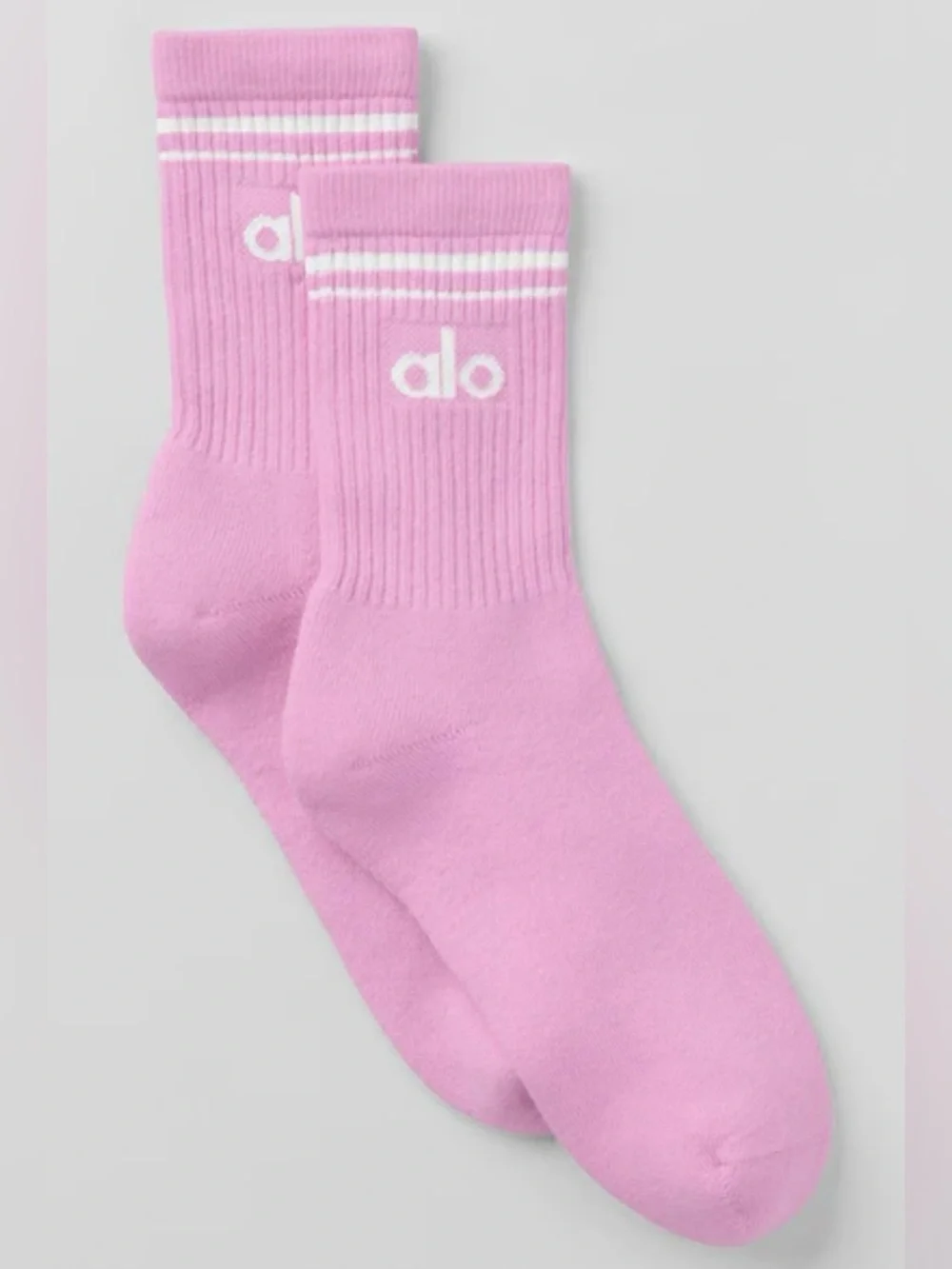Alo NWT Unisex Half Crew Throwback Socks Sweet Pink White Size M